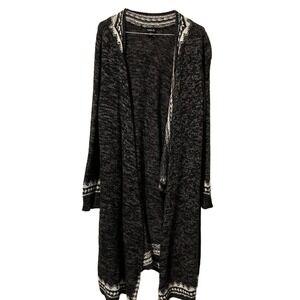 Torrid Womens Black White Marled Fair Isle Open Front Duster Cardigan Sweater